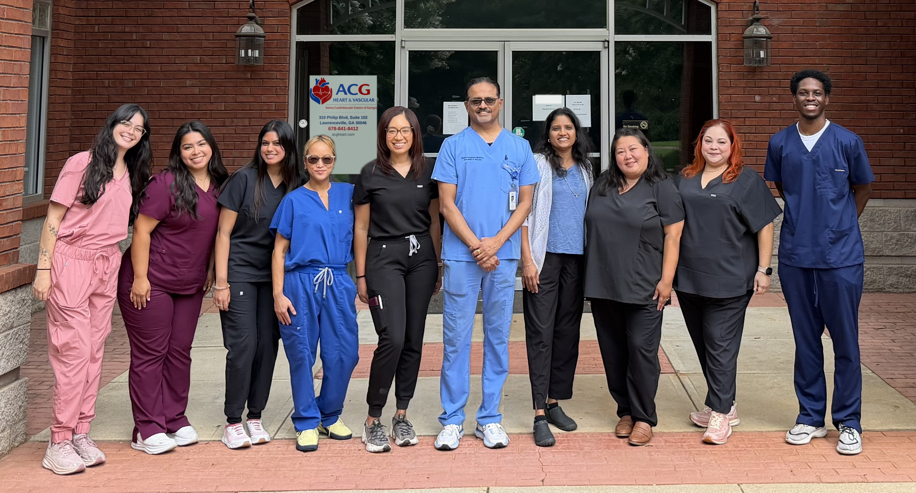 ACG Heart & Vascular care team standing outside the Lawrenceville clinic